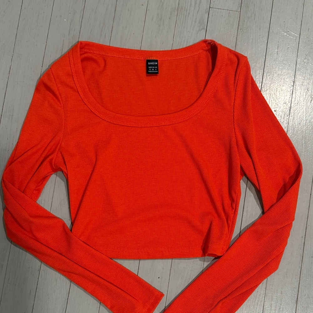 SHIEN Bright Orange Long Sleeve Crop Top